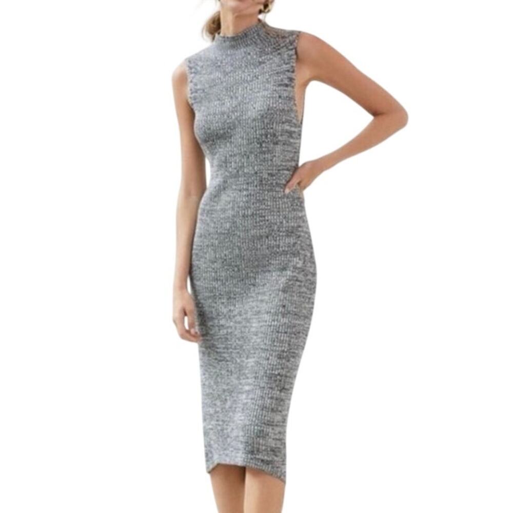 Anthropologie Daily Practice Rib Knit Midi Dress Mockneck Gray Large Petite